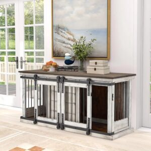 62.5 Wood Double Dog Crate Furniture For 2 Dogs