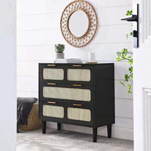 Zain Rattan Black Small 3 Drawer Chest Dresser