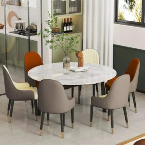 Caspar Marble Round Extendable Dining Table For 6