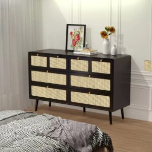 Elise Rattan Black 6 Drawer Chest Dresser