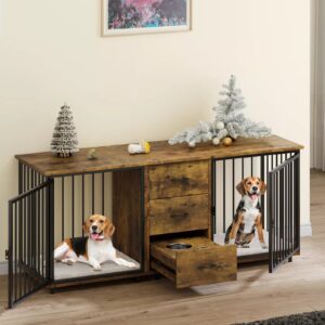 74.4 Evan Double Dog Crate Furniture For 2 Dogs