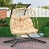 Outdoor 2 Seater Hanging Patio Egg Chair With Stand
