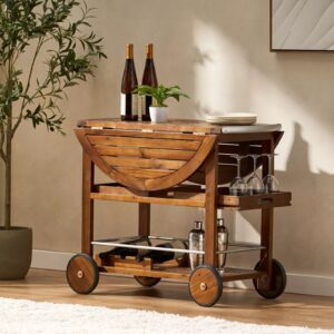 Wood Rolling Beverage Bar Cart