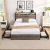 Queen Plateform Bed Frame With Storage & Light