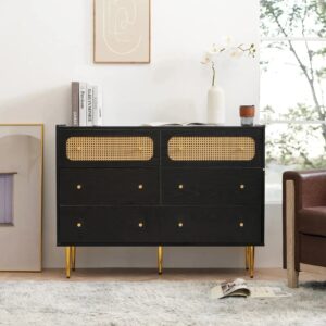 Ela Rattan Black 6 Drawer Chest Dresser