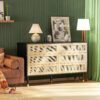 Clark Rattan Wide Black 6 Drawer Chest Dresser