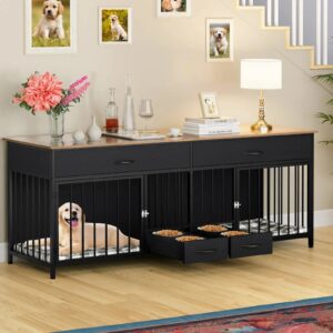 74.8 Lilli Double Dog Crate Furniture For 2 Dogs With Bowl