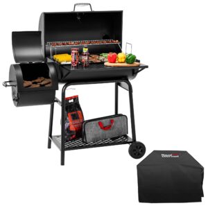 28-Inch Charcoal Grill with Offset Smoker & Cover