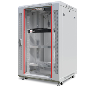 Sysracks 18U Wall Mount Gray Av DataRack Cabinet 24-2 Shelves-8-Way PDU- Fan - Casters