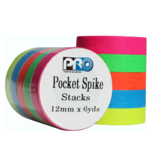 Pocket Spike Stack 1/2x6yds Fluorescent Gaffer Tape Colors Pink. Green. Orange. Blue. Yellow